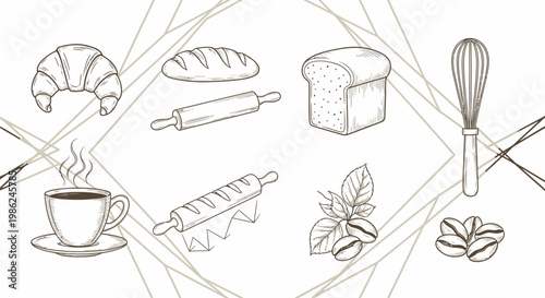 A collection of baking and coffee icons.