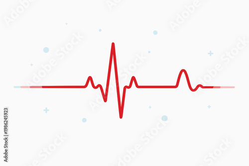 Red heart rhythm electrocardiogram waveform on a light background with grid, medical monitoring of heartbeat and pulse rate, vector illustration for cardiology, healthcare, and diagnostic concepts.