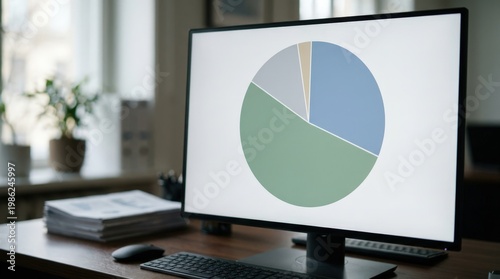 Medium shot of a fundoffunds allocation dashboard focused on a conservative pie chart highlighting lowrisk portfolio distribution with muted colors and blurred background elements.