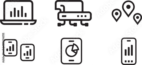 A collection of icons representing various office and technology devices Vector