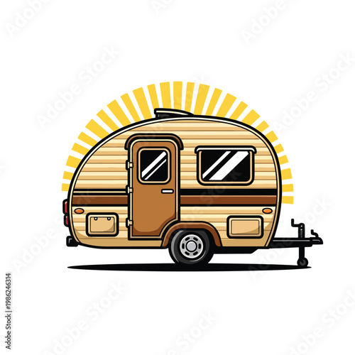 Retro Travel Trailer with Sunburst Accent.