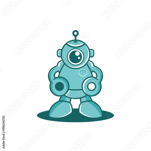 Cute Teal Robot Character Standing Still.