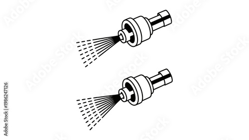 Industrial spray nozzles show varying fluid dispersion patterns for different application needs.