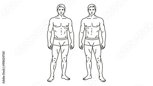 Two identical male human body outlines stand upright, illustrating general anatomy and physique.