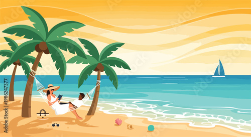 Premium Tropical Beach Lifestyle Flat Vector Art