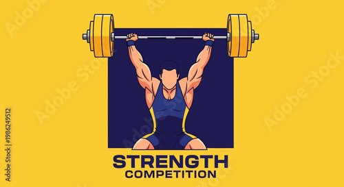 Strong Athlete Lifting Heavy Barbell During Strength Competition with Determination