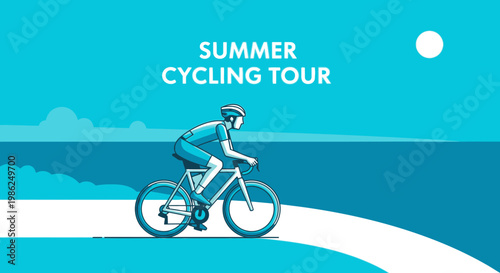 Summer Cycling Tour Illustration Depicting a Cyclist Against a Scenic Backdrop