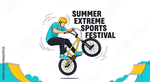 Summer Extreme Sports Festival Illustration: Bike Tricks and Adventure Time Graphic Design