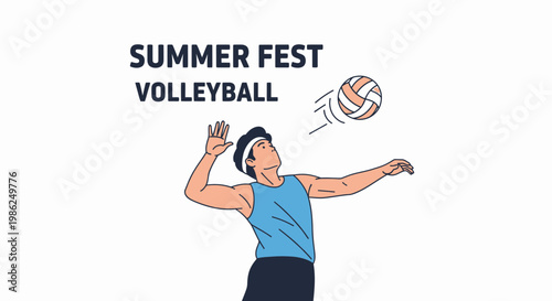 Summer Festival Volleyball Action Depicting a Player Spiking the Ball Upwards For a Point