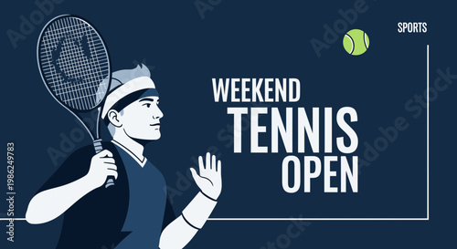 Stylish Illustrated Poster of Weekend Tennis Open Tournament Advertising Sport Event