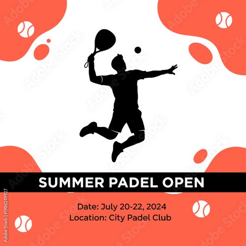 Summer Padel Open Announcement: Dynamic Silhouette and Vibrant Design for Tournament Promotion