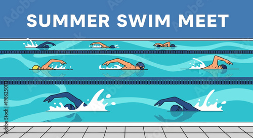 Summer Swim Competition Athletes In Pool Lanes Racing