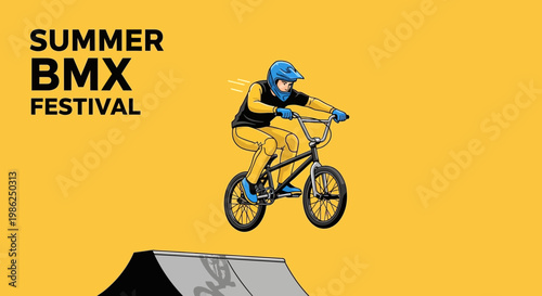 Summer Bmx Festival Poster Design With Athlete Performing Stunts