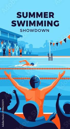 Summer Swimming Showdown Competition Event With Spectators Cheering