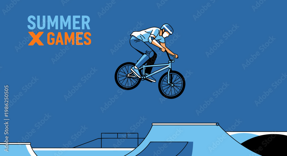 Naklejka premium Summer X Games Athlete Performing Extreme Bicycle Stunt