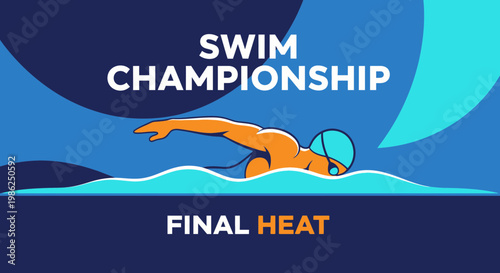 Swim Championship Final Heat, Illustration of A Swimmer In Bold Colors and Unique Artistic Design