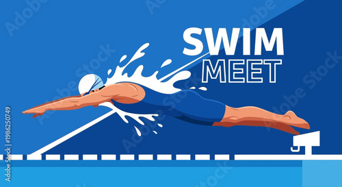 Swim Meet Illustration: Dynamic Swimmer Diving Into Water for Aquatic Competition