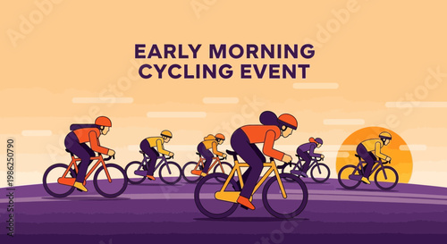 Sunrise Bicycle Race Competitive Athletes Pedaling Toward The Horizon
