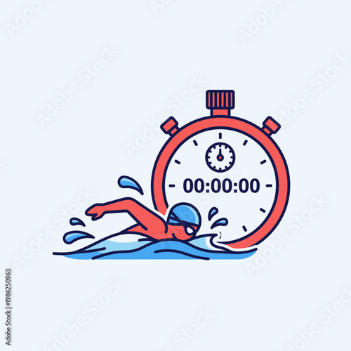 Swimming Athlete Reaching for Excellence While Being Timed by a Chronograph Instrument