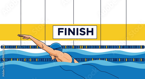 Swimming Athlete Reaching The Finish Line Demonstrating Determination And Triumph