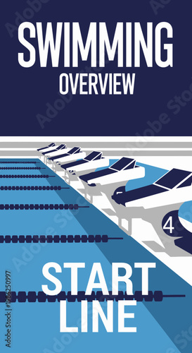 Swimming Competition: A Detailed Overview Of Start Line And Pool Ready For The Event