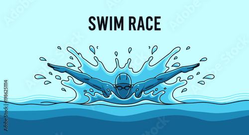Swimming Competition: An Energetic Illustration of a Swimmer in Action