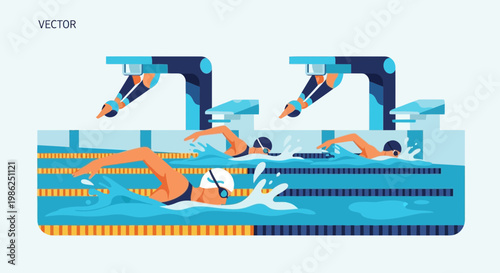 Swimming Competition: Illustrative Depiction of Competitive Athletes in a Pool