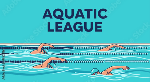 Swimming Competition: Aquatic League Depicts Dynamic Swimmers in a Blue Pool Setting
