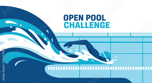 Swimming Competition in a Pool with Vibrant Water Splash Artistic Design Graphic