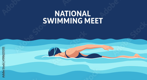 Swimming Competition: National Event Displaying a Swimmer's Glide Through Water Perfectly
