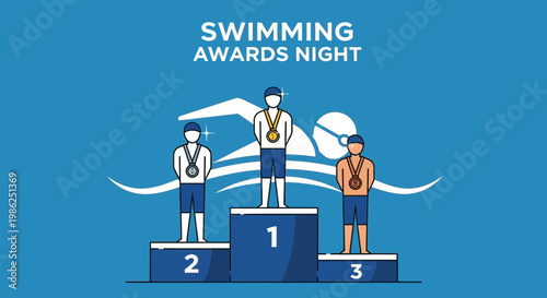 Swimming Competition Podium Victory Ceremony Celebration Athletes