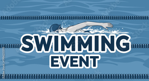 Swimming Competition Poster Depicting a Swimmer in Action During a Swimming Event Competition