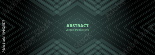 Dark green modern abstract background with outline angles and arrows. Futuristic technology concept design. Vector illustration horizontal wide banner with geometric lines pattern.