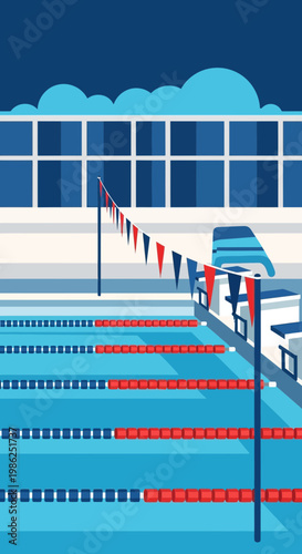Swimming Pool Illustration: A Vibrant Artistic Representation of Aquatic Competition And