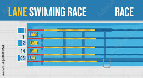 Swimming Competition Graphic Depicting Lane Markings and Racing Event in Progress