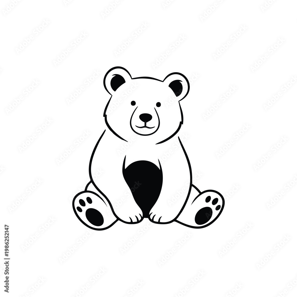 Obraz premium Cute cartoon bear illustration simple line art.