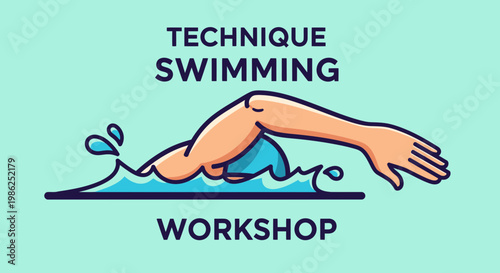 Swimming Technique Workshop: Illustrated Cartoon Depicting Water Splash and Aquatic Movement