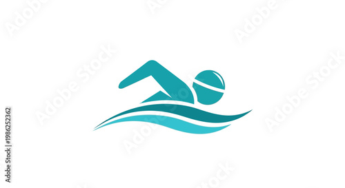 Swimming Icon With Water Waves, Representing Aquatic Sport and Recreational Activities