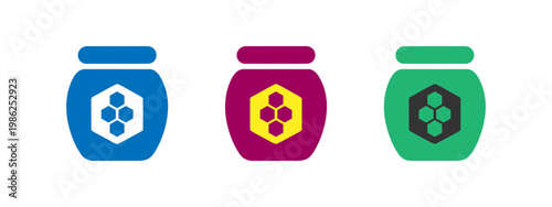 Jars of honey with honeycomb icons
