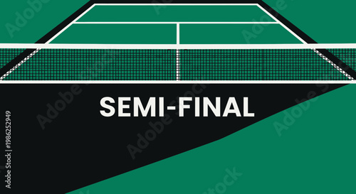 Tennis Court Net And Semi-Final Text In Green And Black Color