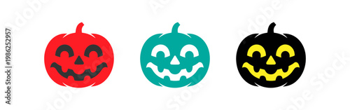 Halloween pumpkin icons with carved faces