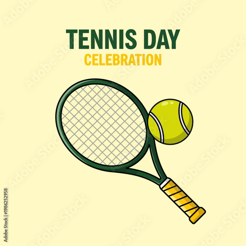 Tennis Day Celebration Vibrant Graphic With Racquet and Ball