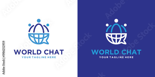 World Chat Logo Design Global Communication Concept.