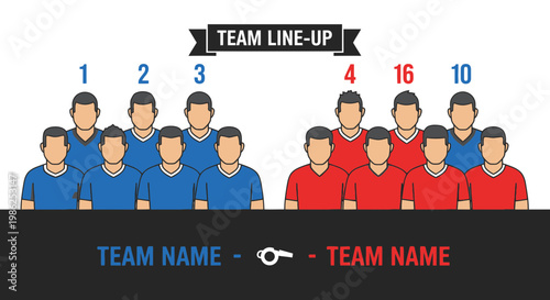 Team Players Illustration Featuring Line-Up With Whistle Indicating A Match Play