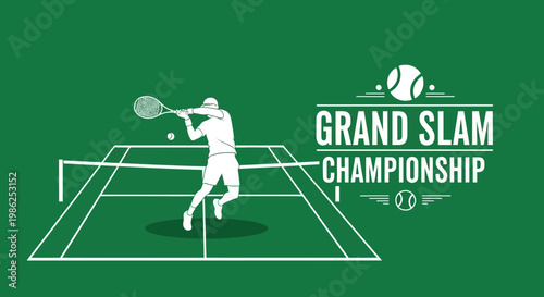 Tennis Grand Slam Championship Illustration In Green With Player Silhouetted Graphics Design