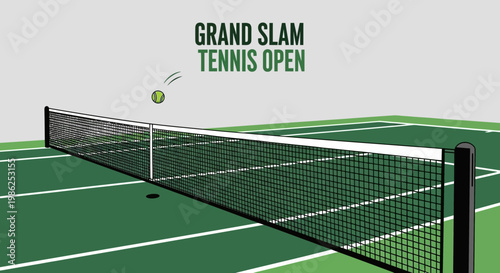 Tennis Grand Slam Open Championship Tournament With Ball And Net Illustration
