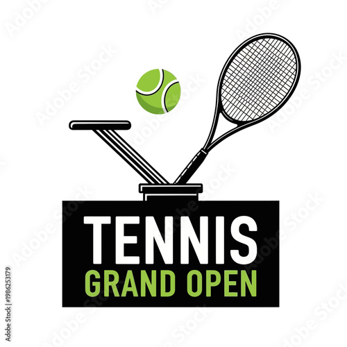 Tennis Icon Design Depicting a Grand Open Event, Featuring Racquet and Ball Imagery
