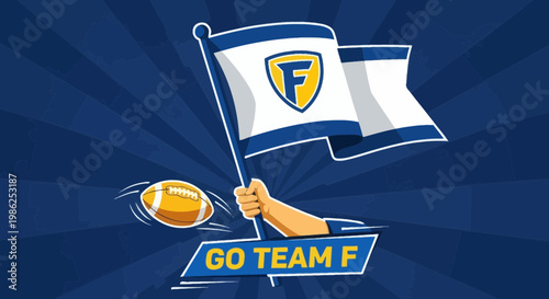 Team Spirit Symbolized by American Football Flag with Energetic Blue Background