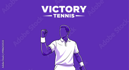 Tennis Player Celebrates Victory with Enthusiasm Under the Victory Tennis Text