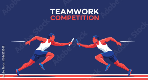 Teamwork And Competition: Relay Runners Pass Baton, A Concept Of Collaboration And Speed